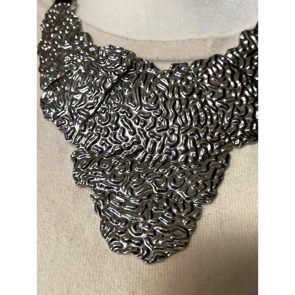 Traci Lynn Silver Texture Statement Necklace -- 18" - Picture 1 of 8